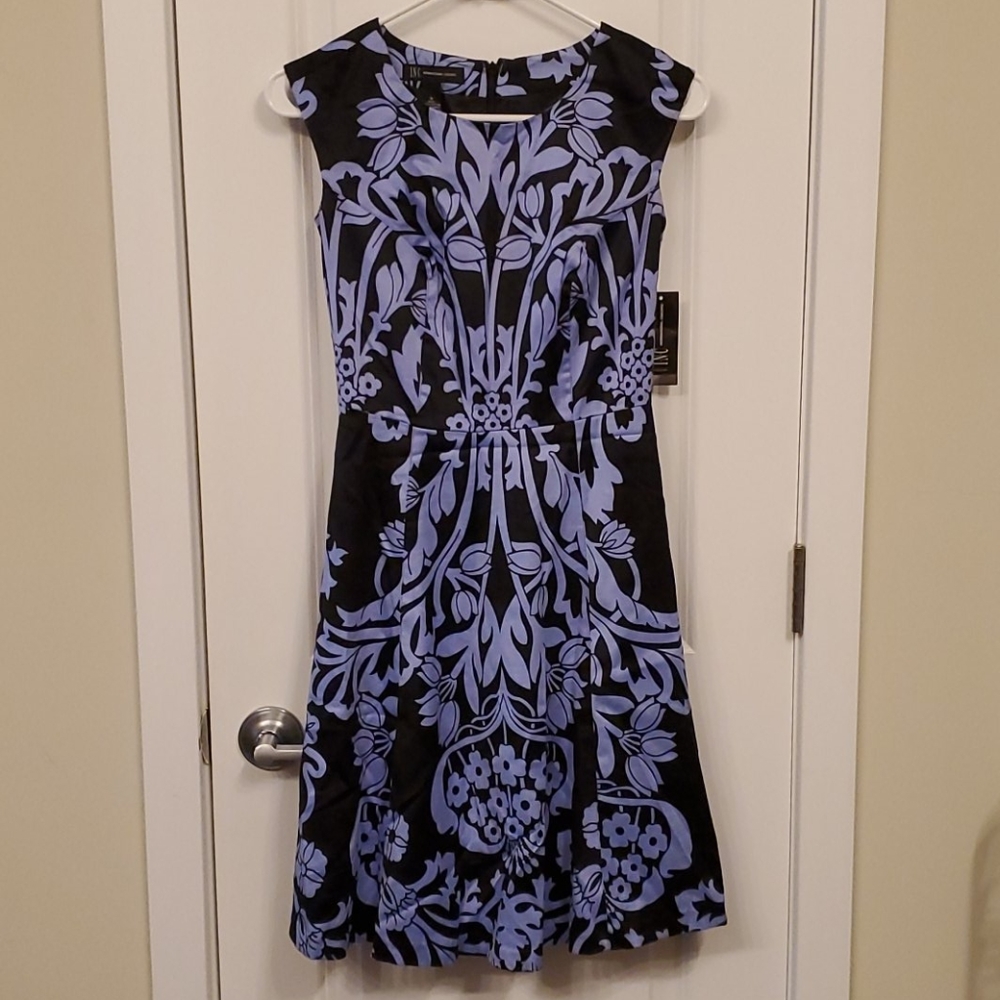 Brand New INC Petit Lavendar and Black Print Dress